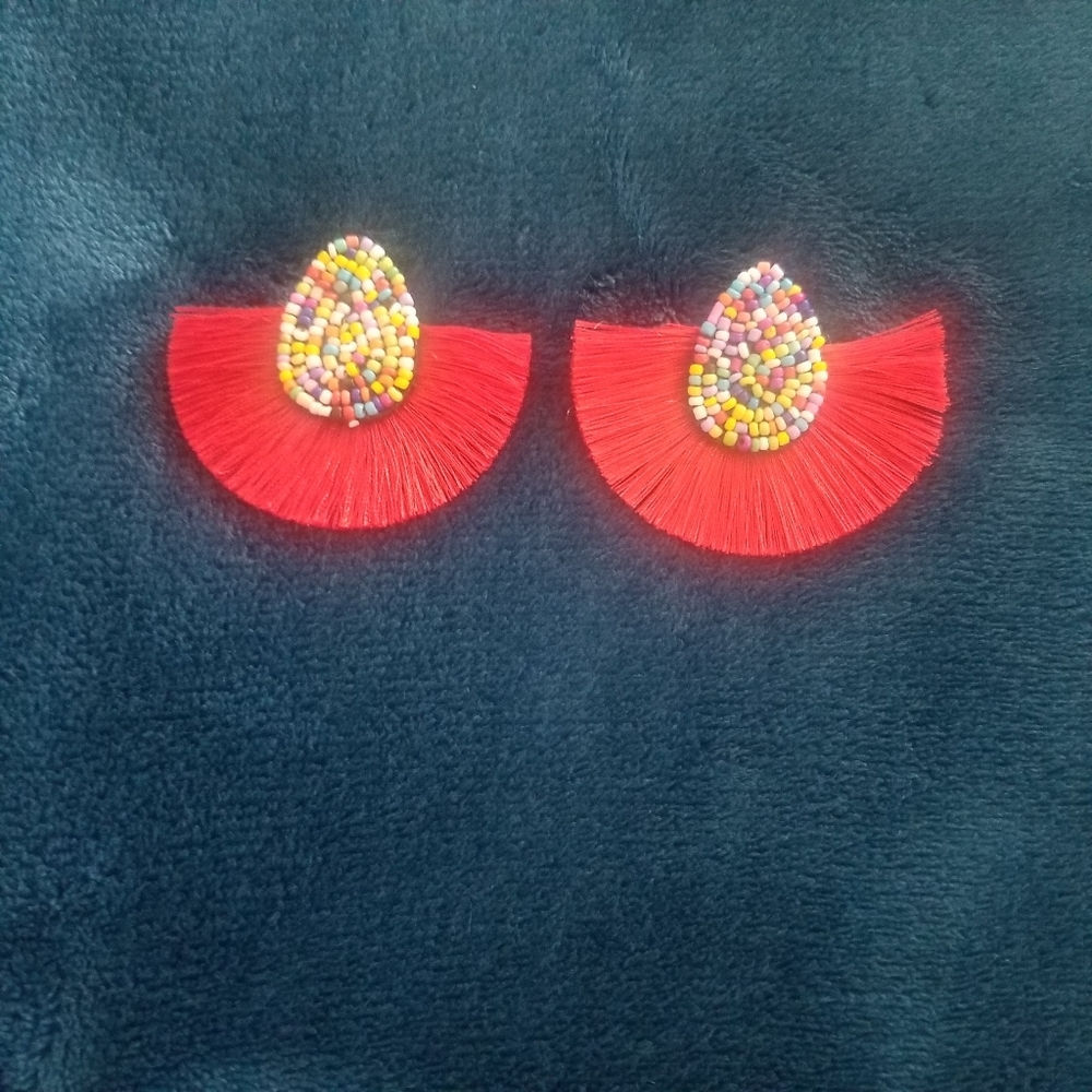 Red Fringe Earrings